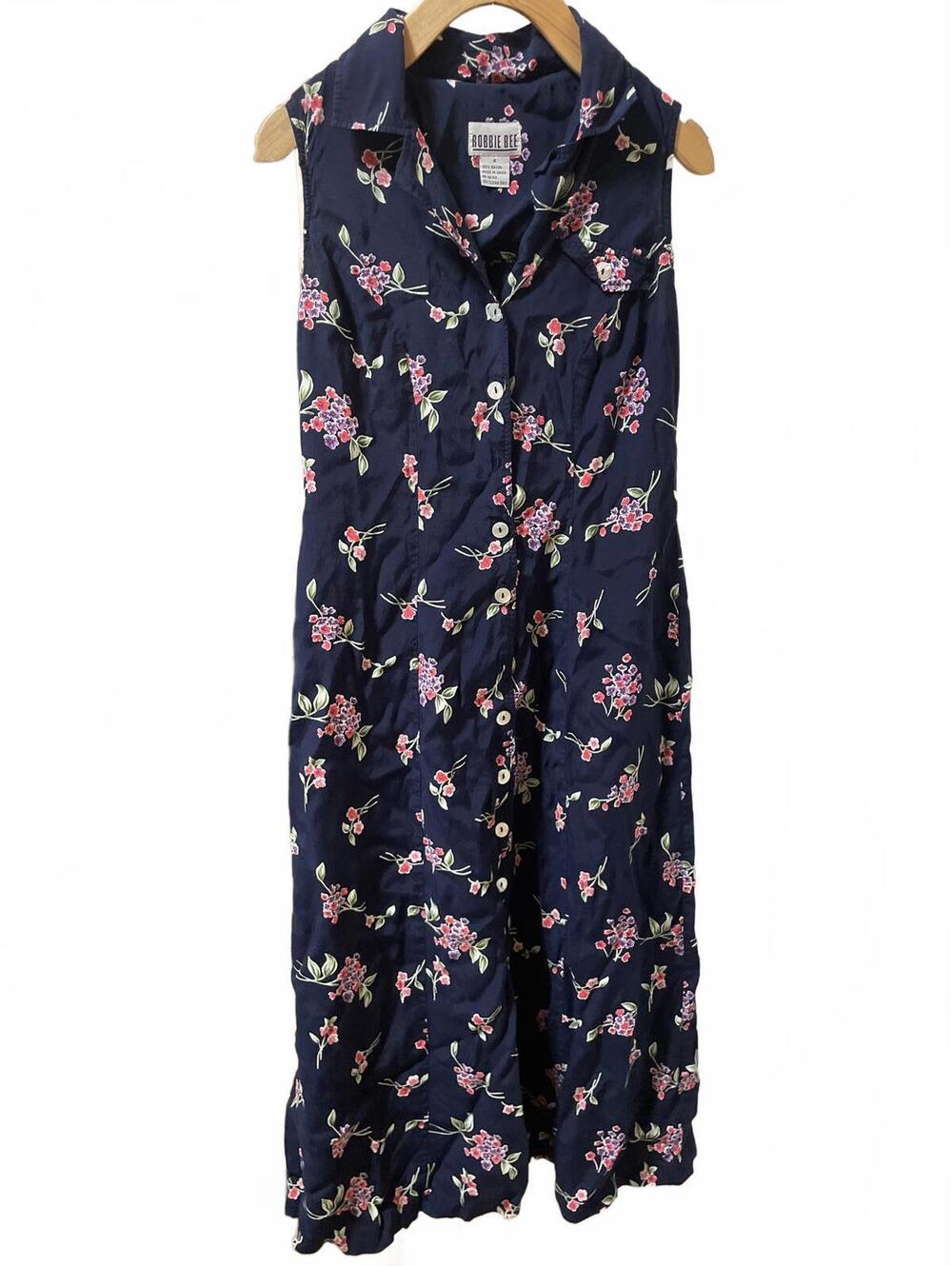 Robbie Bee Summer Dress Women's 4 Blue Sleeveless Floral Coquette Brunch Summer